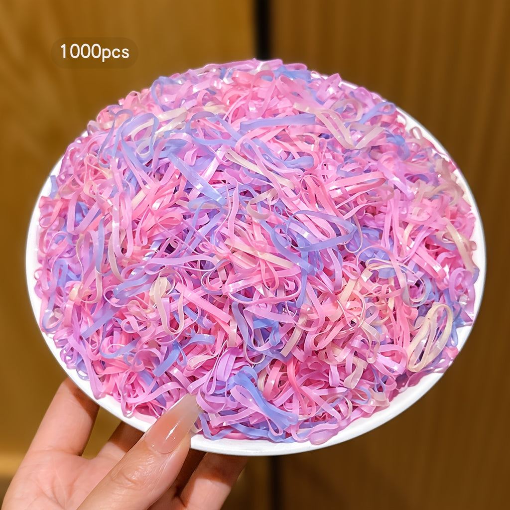 Paquete de 1,000 Ligas Pequeñas Desechables para el Cabello en Tonos Pastel (Rosa y Lila)