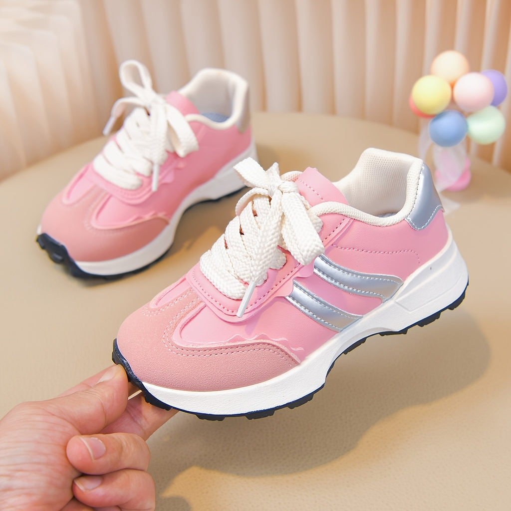 Zapatillas Deportivas Casuales para Niña con Rayas Rosas y Plateadas (Ligeras, Antideslizantes y de Uso Diario) (Talla 26 - 36)