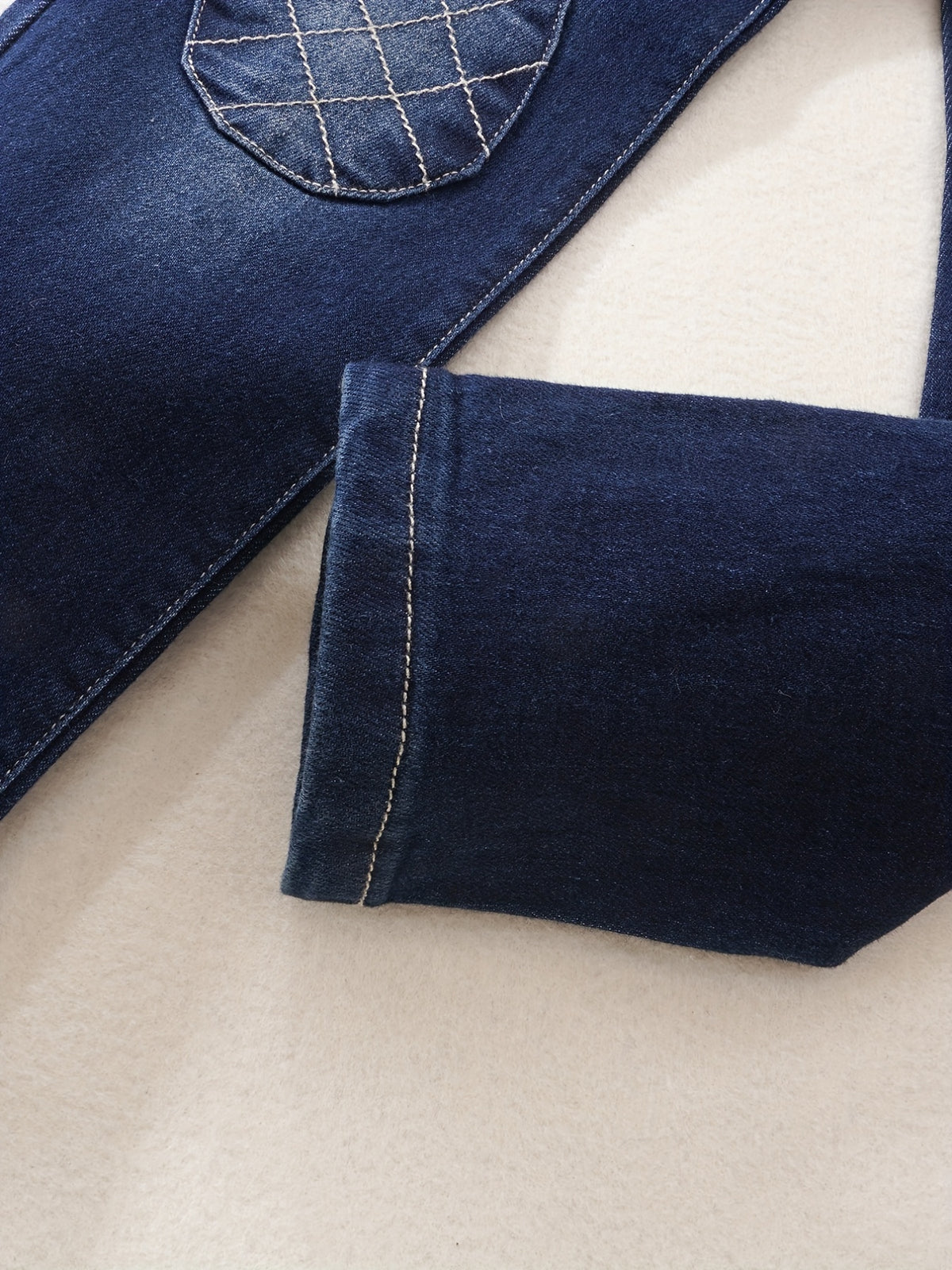 Jeans Casuales de Mezclilla para Niñas con Parches en las Rodillas y Tutú de Volantes (Estilo Ajustado y Moderno para Primavera y Otoño) (Solo 9-10Y)