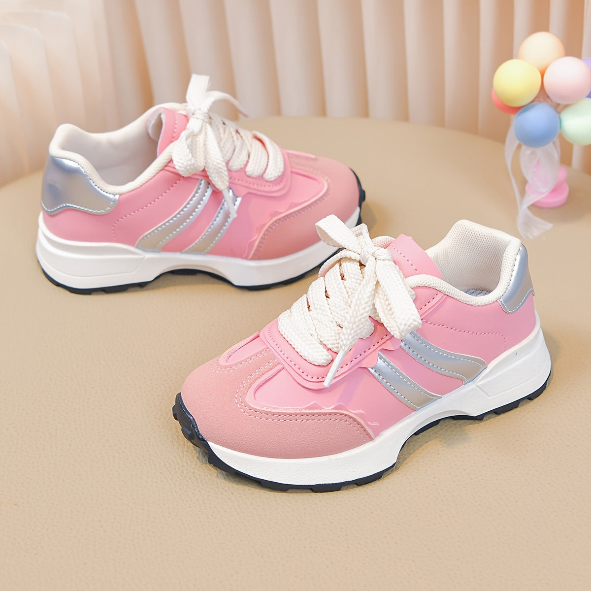 Zapatillas Deportivas Casuales para Niña con Rayas Rosas y Plateadas (Ligeras, Antideslizantes y de Uso Diario) (Talla 26 - 36)