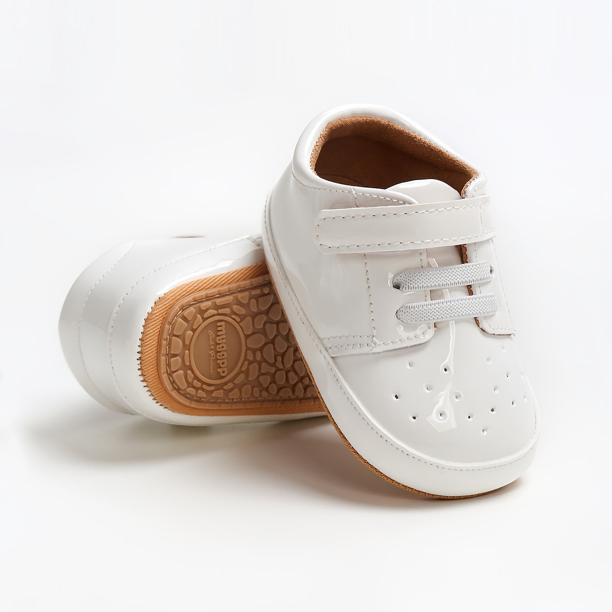 Zapatos de Charol Blanco para Bebés con Suela Blanda Antideslizantes y Cierre de Contacto (Estilo Clásico para Primeros Pasos y Ocasiones Especiales) (Talla 18- 20)