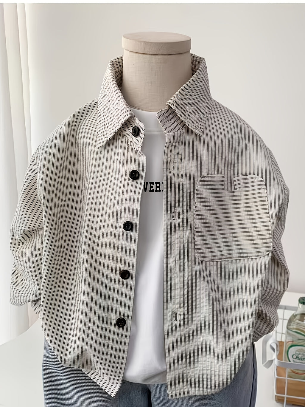 Conjunto de 2 Piezas para Niño con Camisa de Rayas de Manga Larga y Pantalón de Mezclilla (Atuendo Casual y Versátil de Otoño/Primavera) (9M - 6Y)