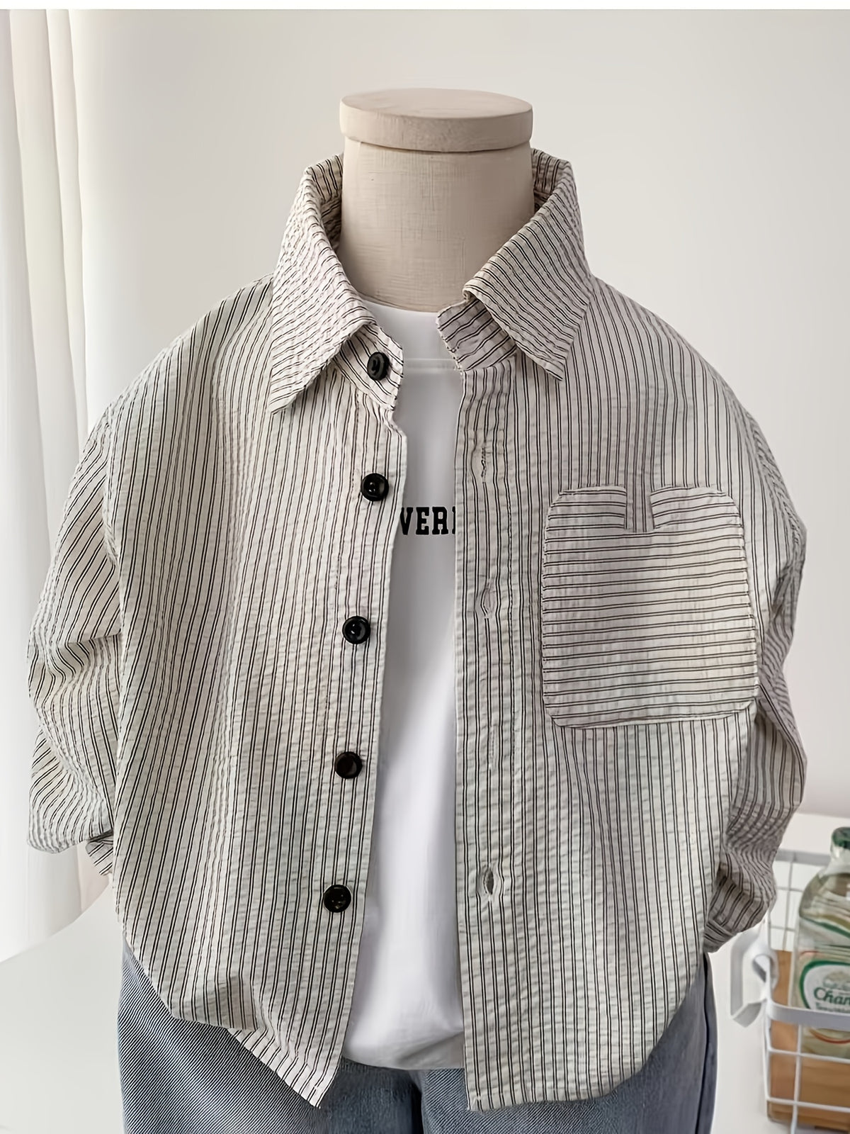 Conjunto de 2 Piezas para Niño con Camisa de Rayas de Manga Larga y Pantalón de Mezclilla (Atuendo Casual y Versátil de Otoño/Primavera) (9M - 6Y)