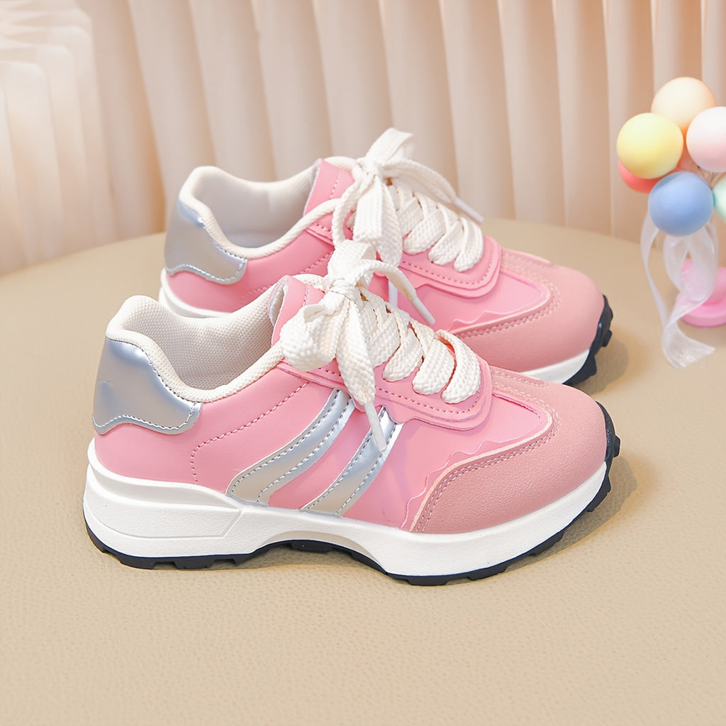 Zapatillas Deportivas Casuales para Niña con Rayas Rosas y Plateadas (Ligeras, Antideslizantes y de Uso Diario) (Talla 26 - 36)