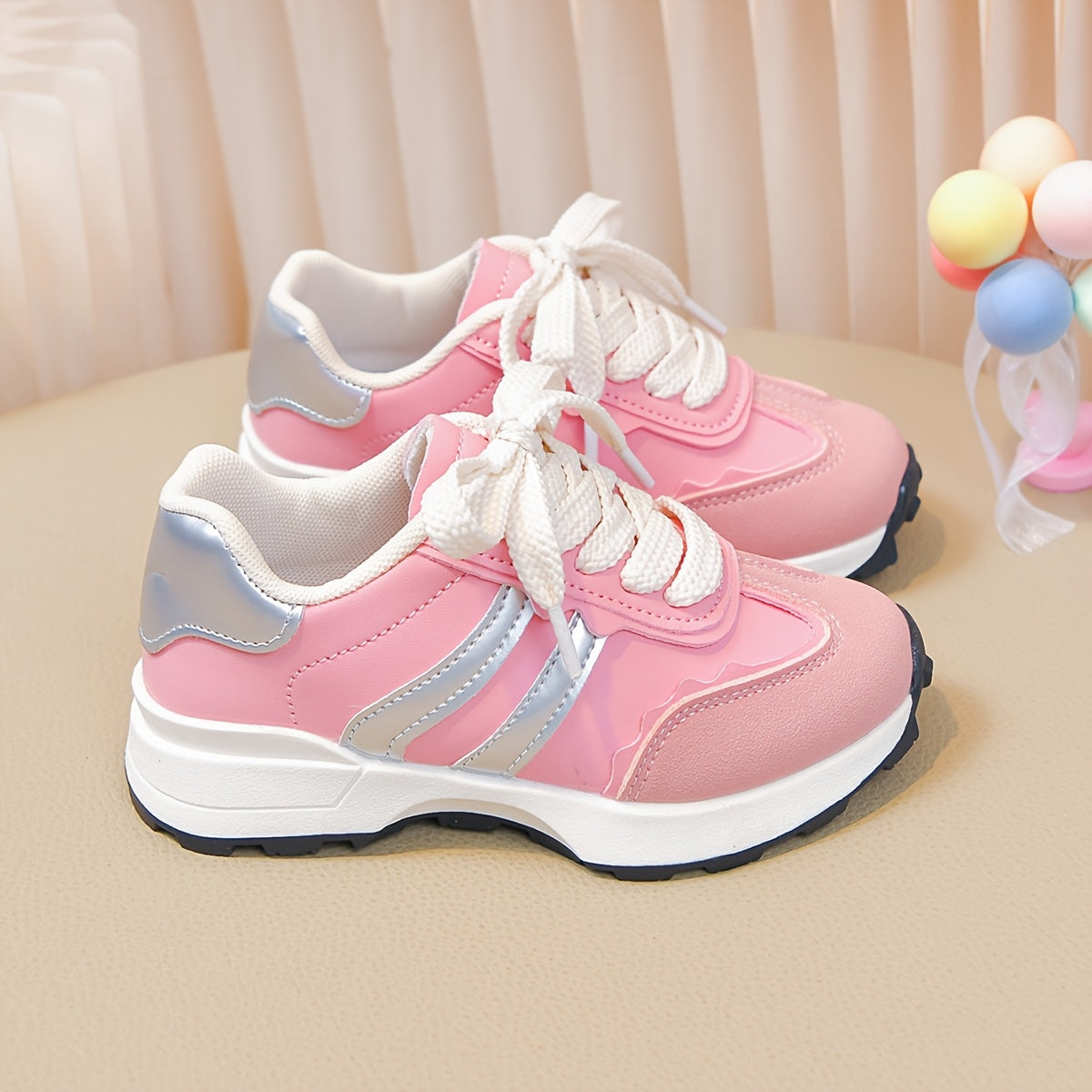 Zapatillas Deportivas Casuales para Niña con Rayas Rosas y Plateadas (Ligeras, Antideslizantes y de Uso Diario) (Talla 26 - 36)