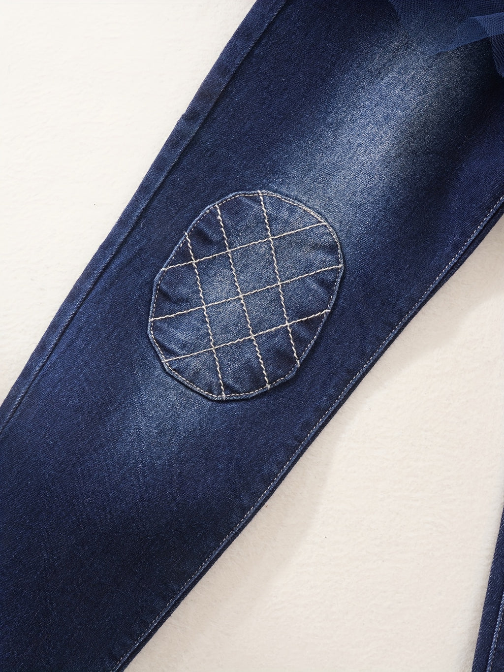 Jeans Casuales de Mezclilla para Niñas con Parches en las Rodillas y Tutú de Volantes (Estilo Ajustado y Moderno para Primavera y Otoño) (Solo 9-10Y)