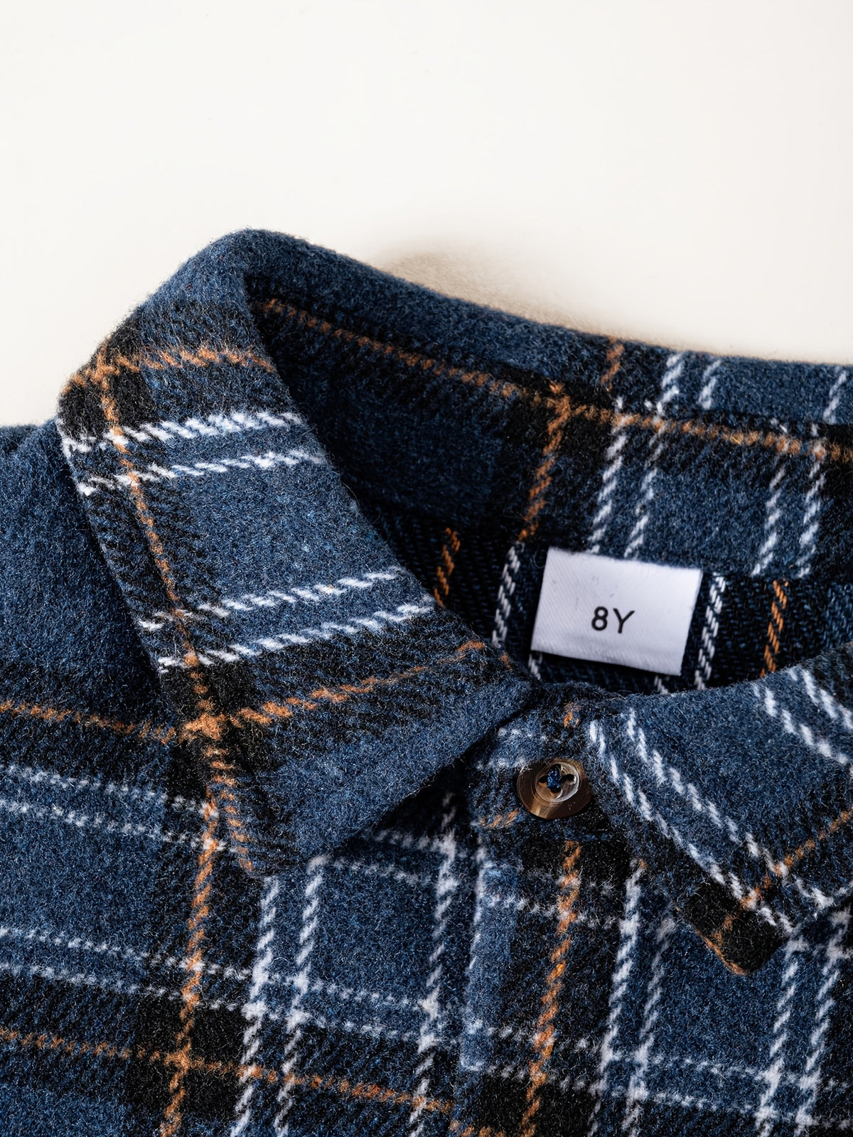 Camisa de Manga Larga a Cuadros Azul Marino para Niño con Bolsillo en el Pecho (Prenda Casual de Otoño y Vuelta al Cole) (4Y - 12Y)