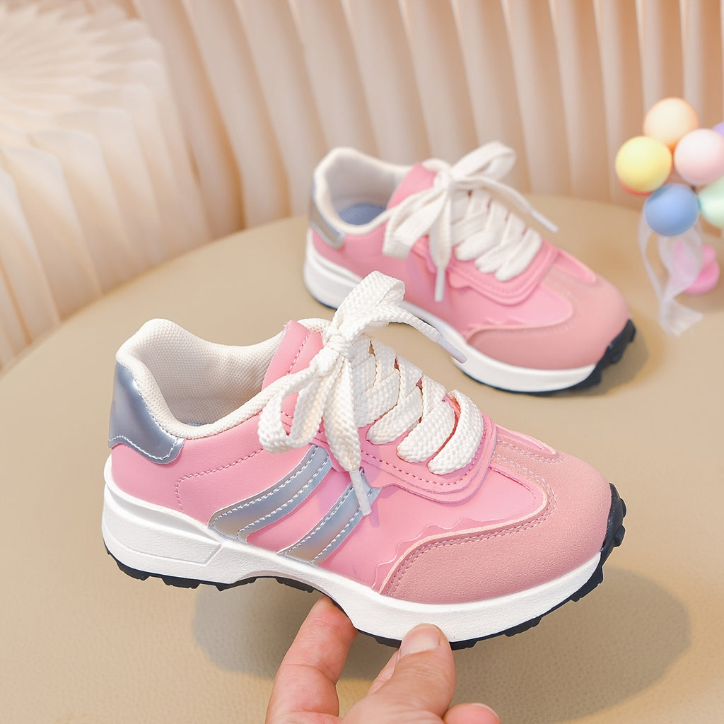 Zapatillas Deportivas Casuales para Niña con Rayas Rosas y Plateadas (Ligeras, Antideslizantes y de Uso Diario) (Talla 26 - 36)
