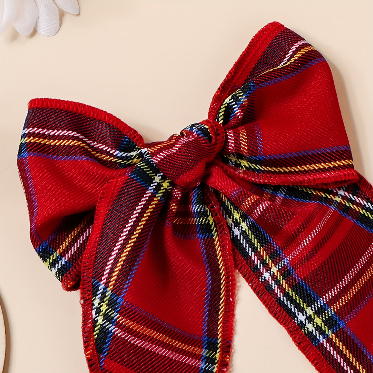 Pinza para el Cabello con Lazo Estilo Navideño y Estampado a Cuadros (Horquilla Decorativa Festiva)