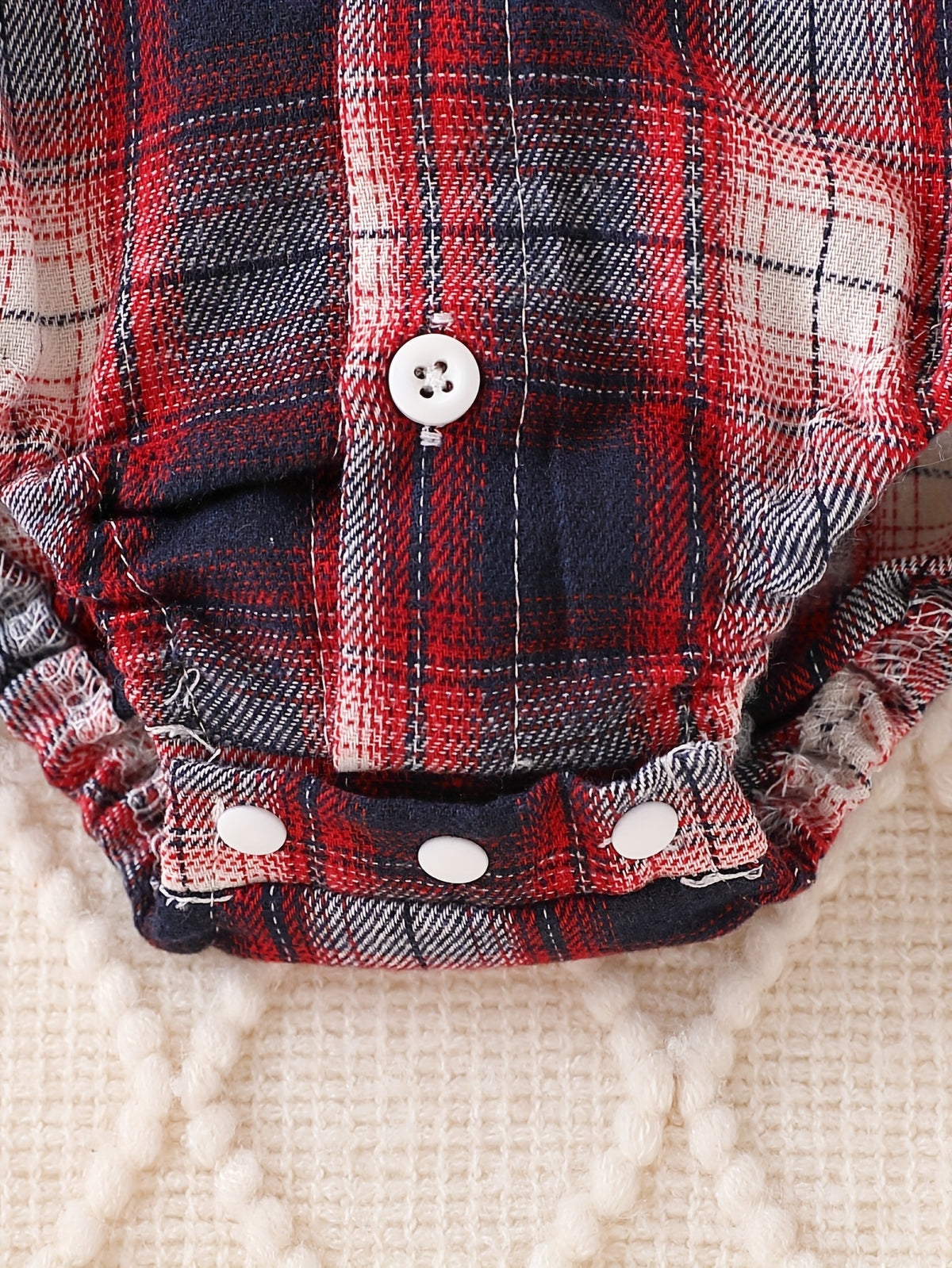 Conjunto Retro de 2 Piezas para Niño – Mameluco de Cuadros con Solapa y Pantalón de Mezclilla Desgastada (Otoño/Invierno) (3M - 24M)