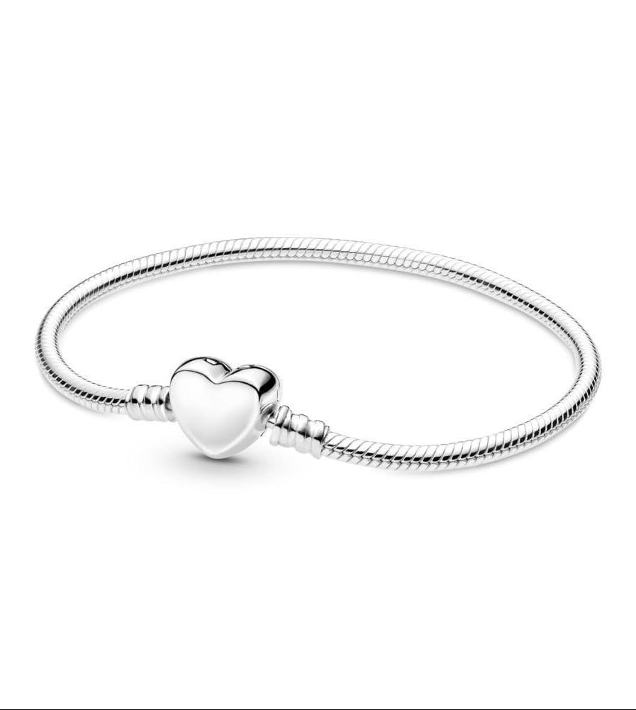 Pulsera Pandora Moments Cadena Serpiente Corazón Plata Grabable