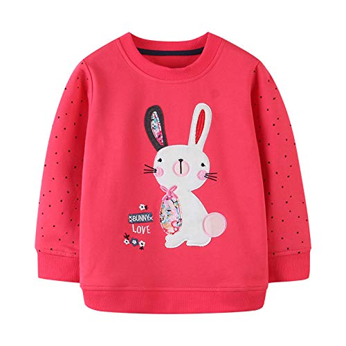 Conjunto 2 Piezas para Niña: Sudadera Coral Bunny Love con Lunares y Jeans Campana con Conejito bajo Seta Bordado