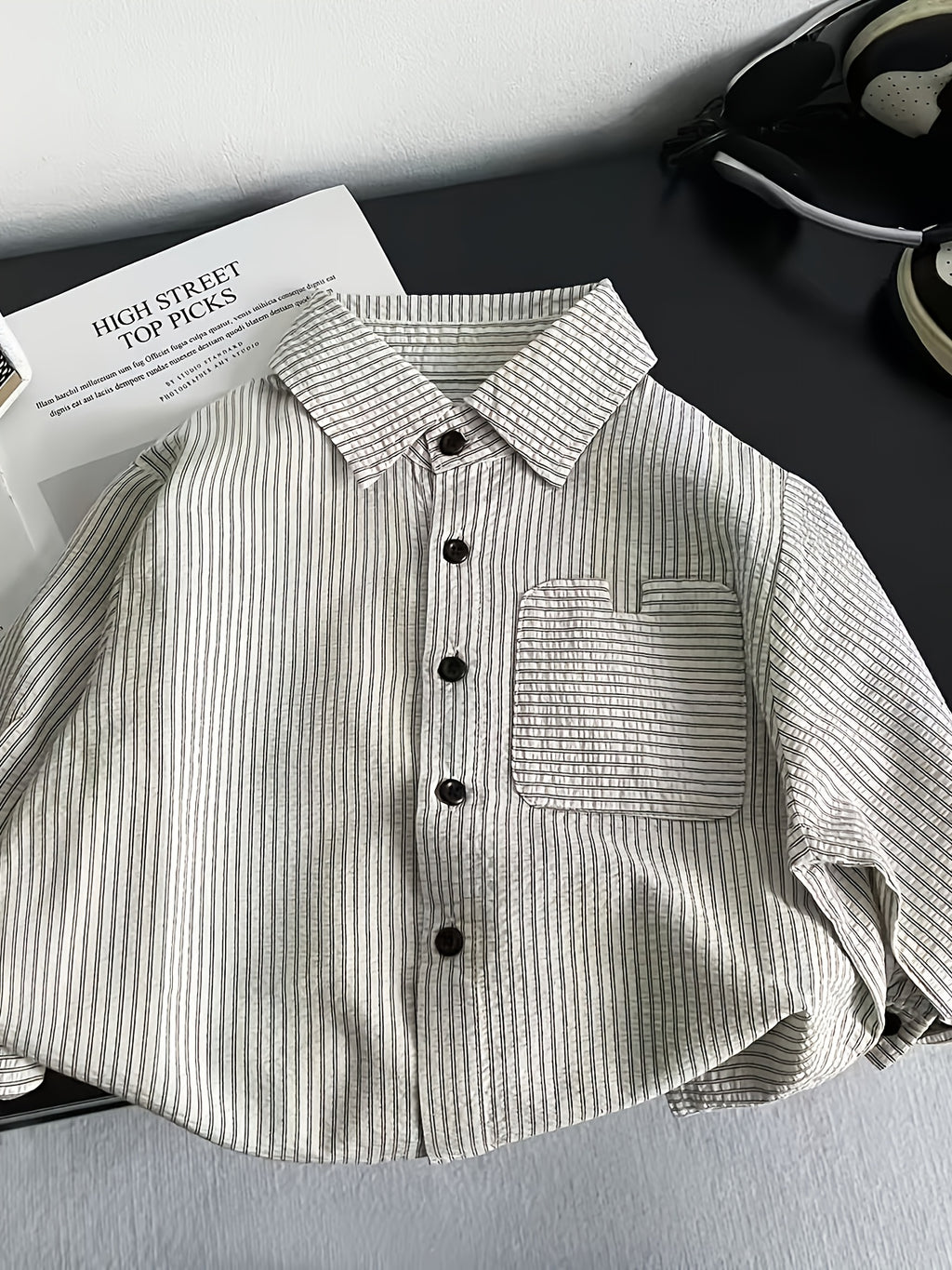 Conjunto de 2 Piezas para Niño con Camisa de Rayas de Manga Larga y Pantalón de Mezclilla (Atuendo Casual y Versátil de Otoño/Primavera) (9M - 6Y)
