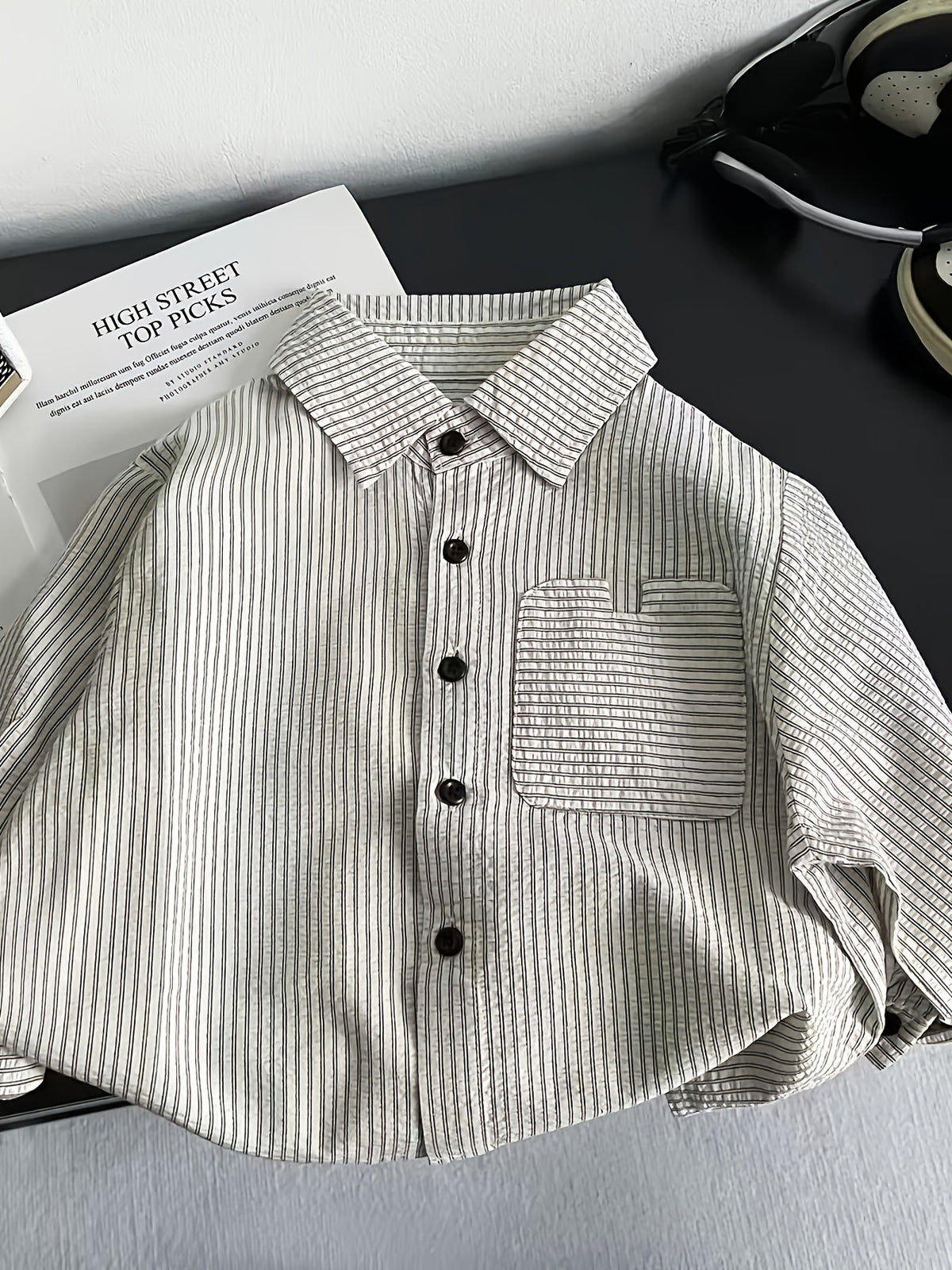 Conjunto de 2 Piezas para Niño con Camisa de Rayas de Manga Larga y Pantalón de Mezclilla (Atuendo Casual y Versátil de Otoño/Primavera) (9M - 6Y)