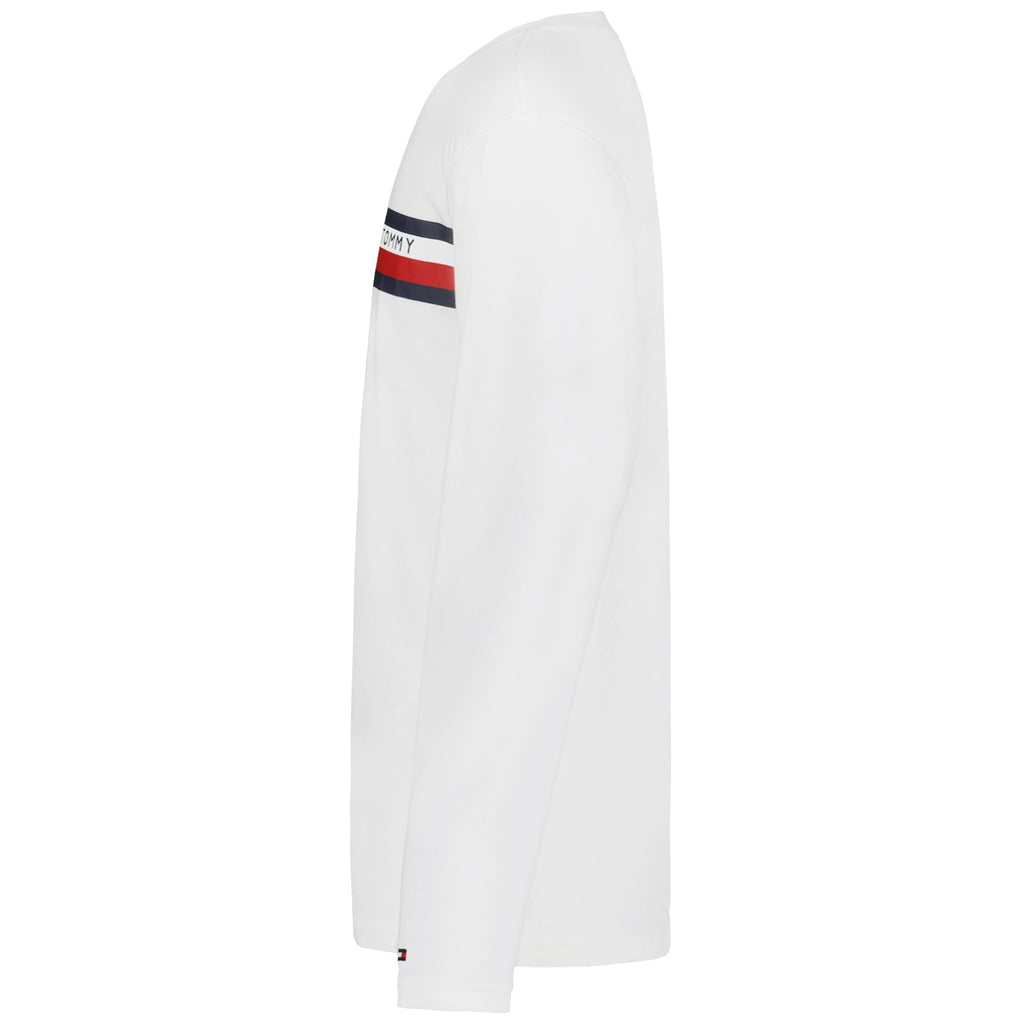 Tommy Hilfiger | Camiseta Niño Manga Larga Global Stripe Tricolor Marino Rojo Logo Puño 100% Algodón Blanco (8-16T)