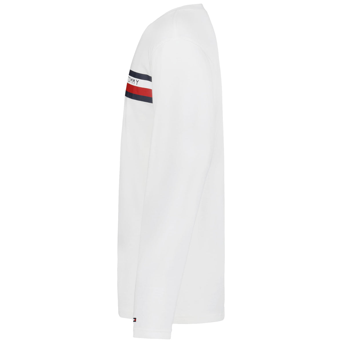 Tommy Hilfiger | Camiseta Niño Manga Larga Global Stripe Tricolor Marino Rojo Logo Puño 100% Algodón Blanco (8-16T)
