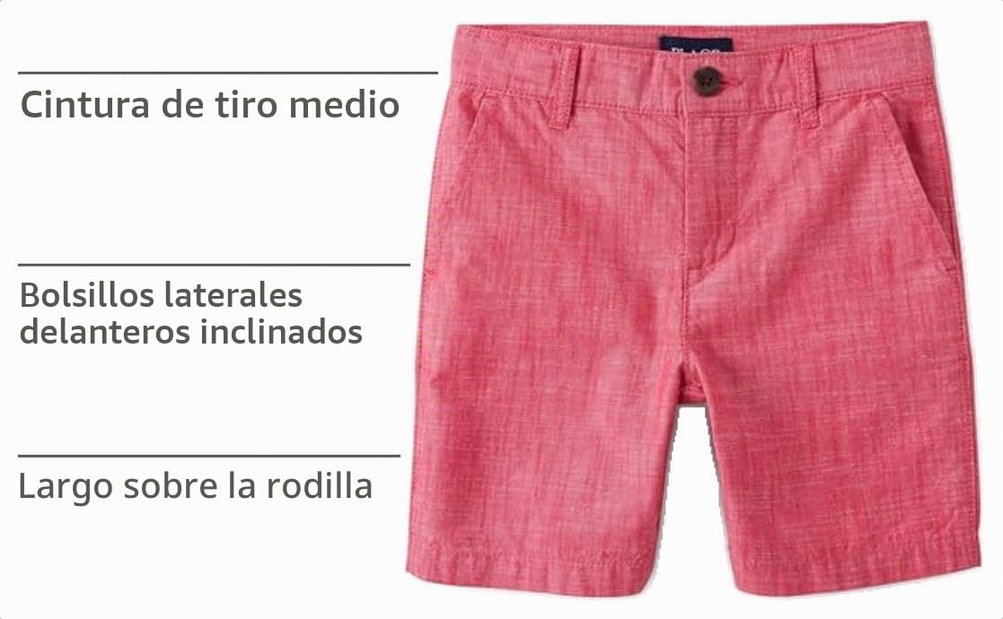 The Children's Place Short Chino Texturizado Niño | Rojo Coral/Frambuesa • Algodón • Botón + Cremallera