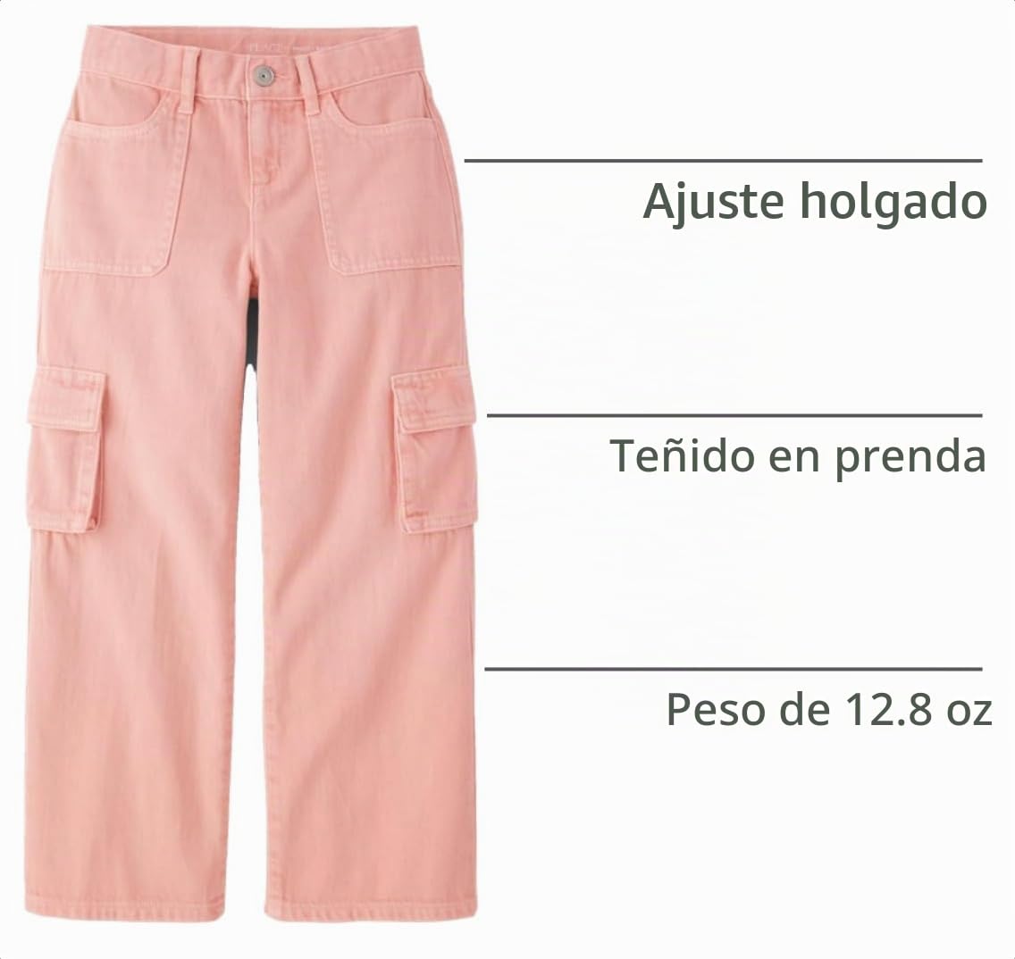 Jean Cargo Baggy The Children's Place | Rosa Palo Sólido + Bolsillos Cargo + Costuras Crema | Niña (Solo 14T)