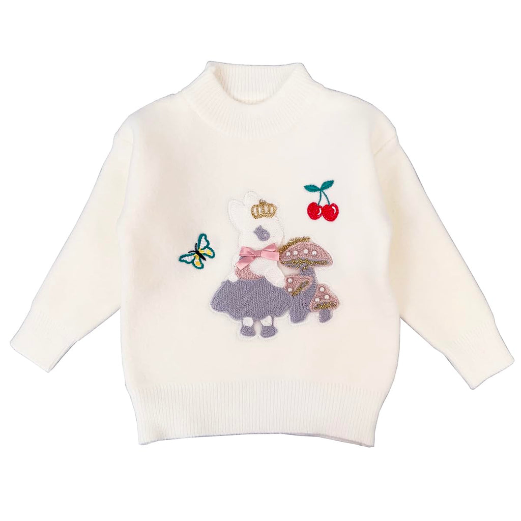 Conjunto 2 Piezas para Niña: Suéter con Osito Corona 3D y Jeans Wide-Leg Bordados  (Solo 5-6T)