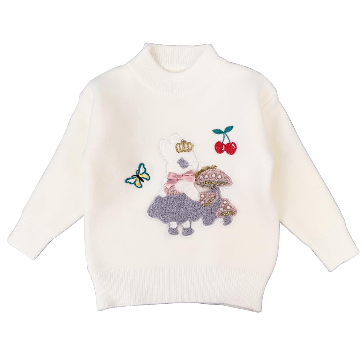 Conjunto 2 Piezas para Niña: Suéter con Osito Corona 3D y Jeans Wide-Leg Bordados  (Solo 5-6T)