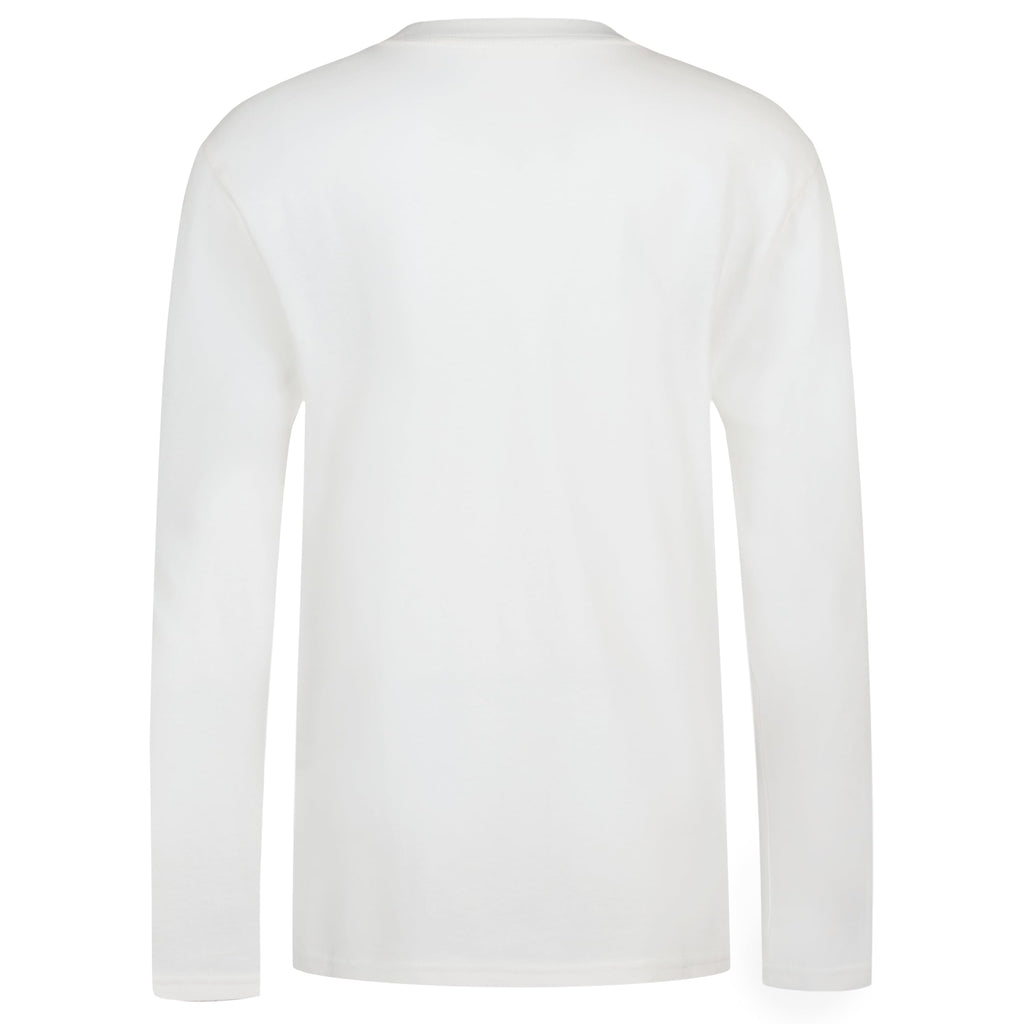 Tommy Hilfiger | Camiseta Niño Manga Larga Texto Vertical Manga Bicolor Rojo Marino Logo Bandera 100% Algodón Blanco (8-16T)