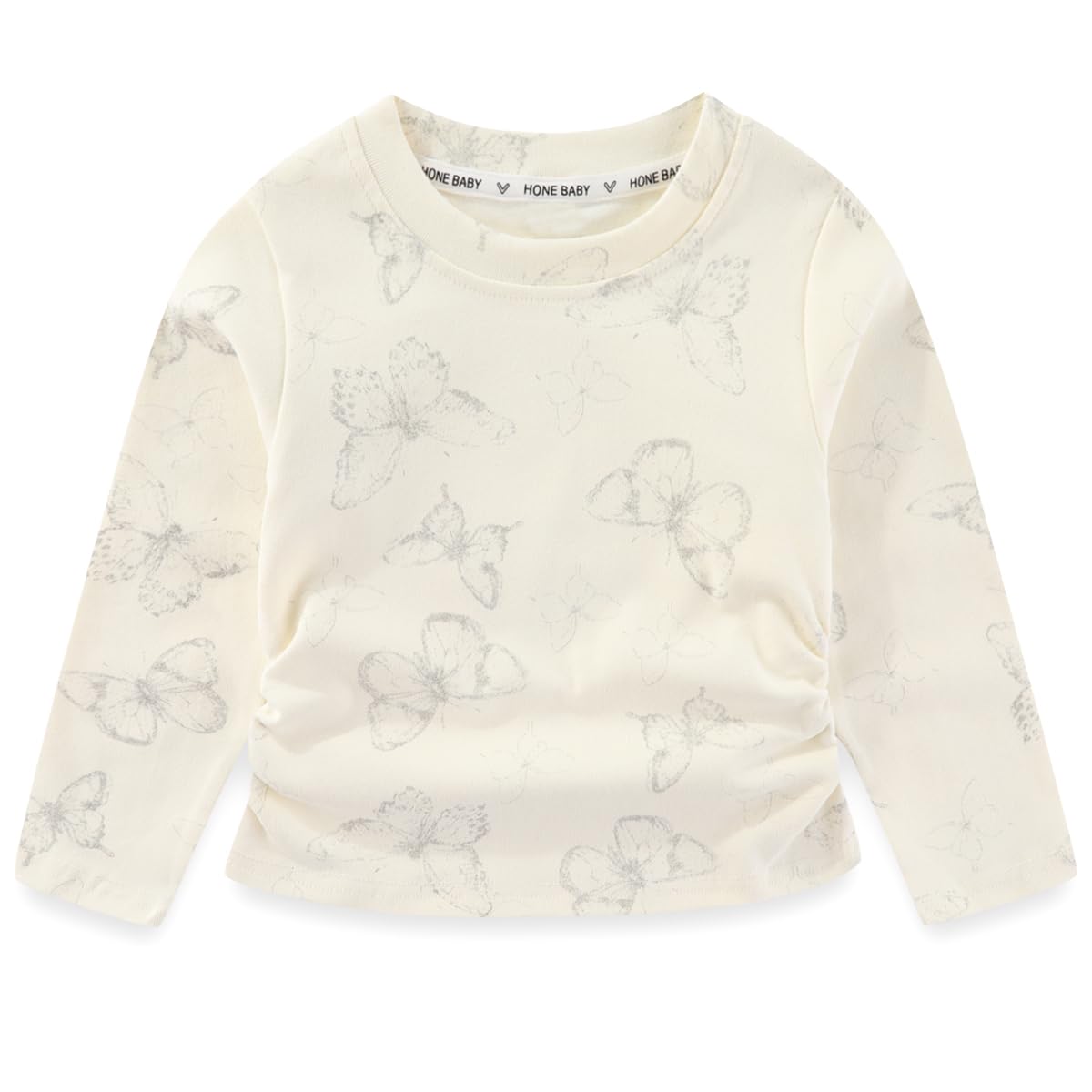 Conjunto 2 Piezas para Niña: Camiseta Crema con Mariposas Plateadas Allover y Jeans Campana con Mariposas Bordadas