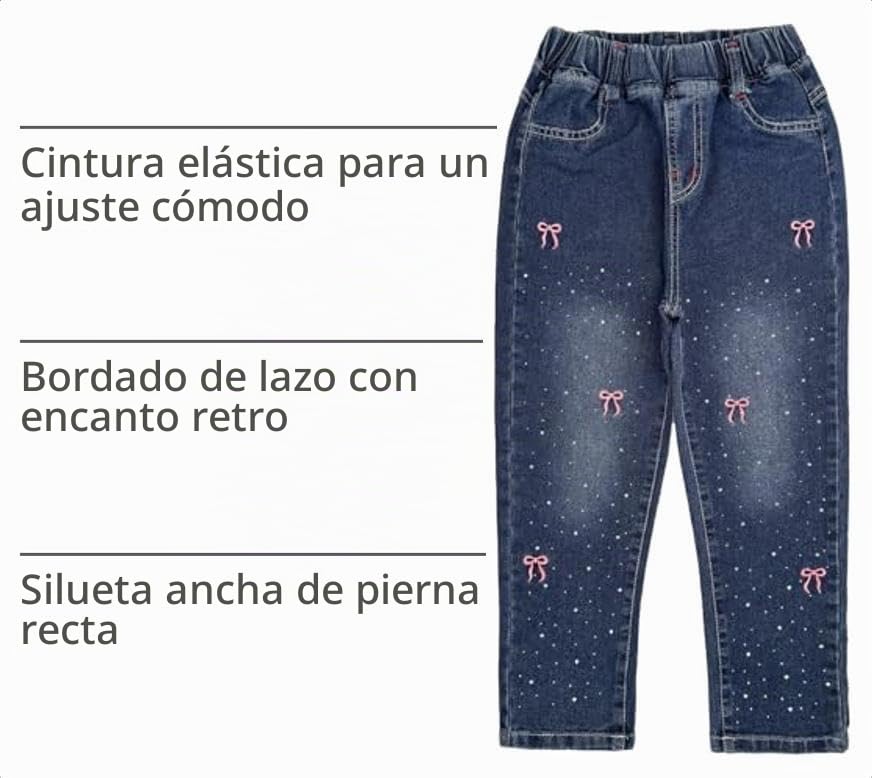 Jean para Niña con Lazos Bordados y Destellos