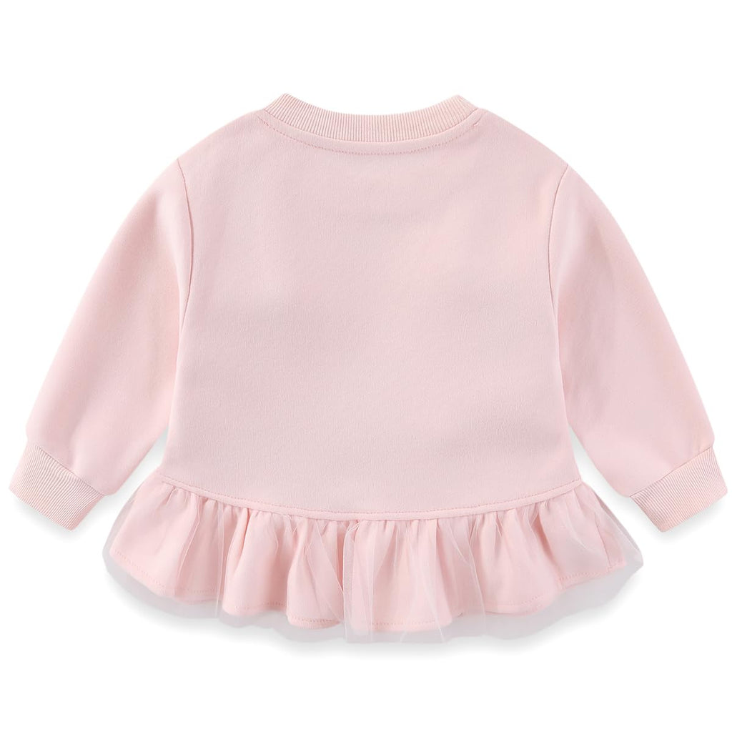 Conjunto 2 Piezas para Niña: Sudadera Rosa con Lazos 3D y Tul Peplum y Jeans Campana con Maceta Bordada