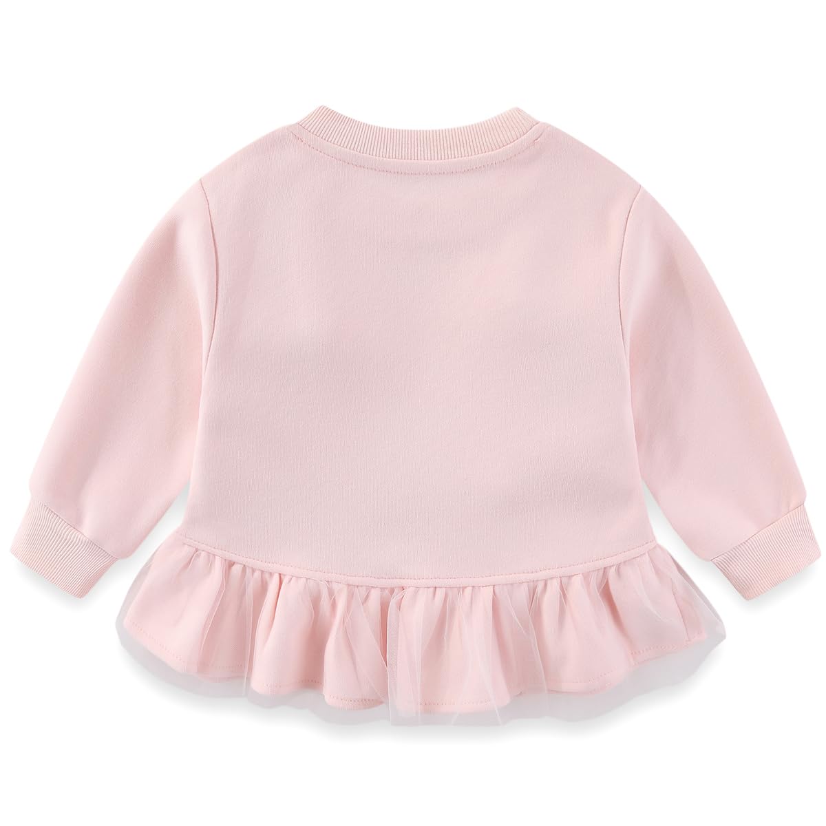 Conjunto 2 Piezas para Niña: Sudadera Rosa con Lazos 3D y Tul Peplum y Jeans Campana con Maceta Bordada