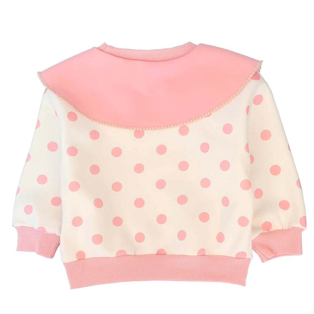 Conjunto 2 Piezas para Niña: Sudadera Lunares Rosa con Cuello Peter Pan y Jeans con Mariposas Bordadas
