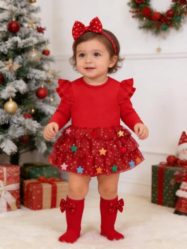 My First Christmas | Mameluco Tutú Estrellas Bebé Niña - Rojo