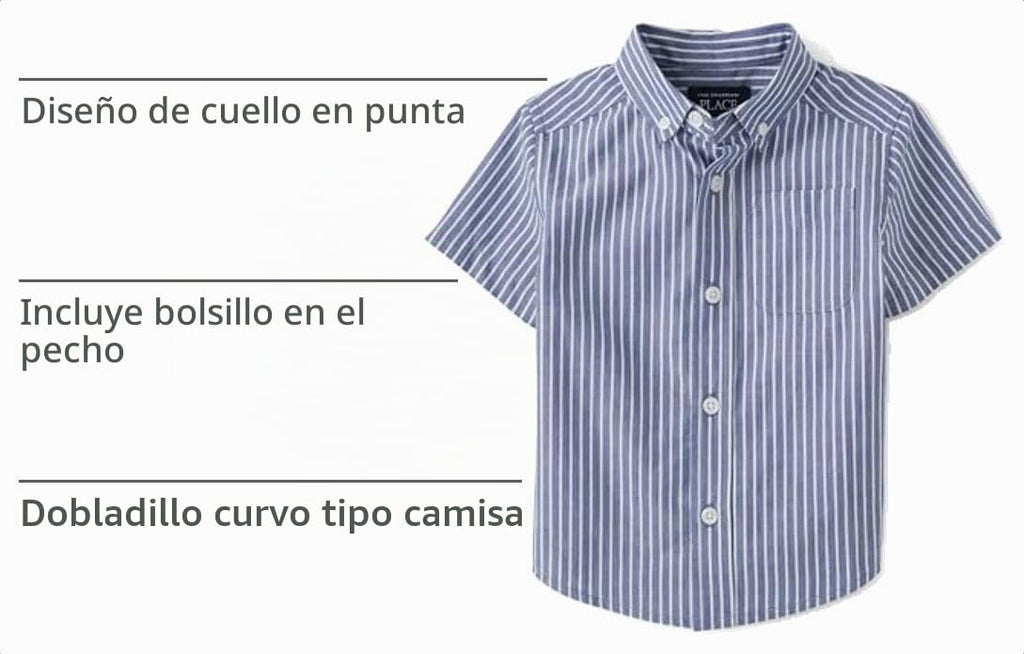 The Children's Place | Camisa Popelín Manga Corta Rayas Verticales Azul Blanco Bebé Niño  (6M - 5T)