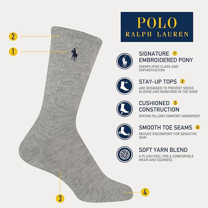 Polo Ralph Lauren | Calcetines Deportivos Niño Pack 6 Algodón Rendimiento Atlético Blanco Stay-Up