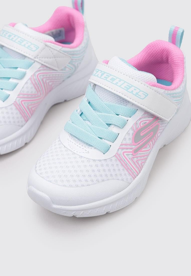 Skechers - Tenis Deportivos Girls' Microspec Advance con Cierre Adaptable y Lavables para Niña (Blanco/Fucsia/Azul) (Talla 27 - 36)