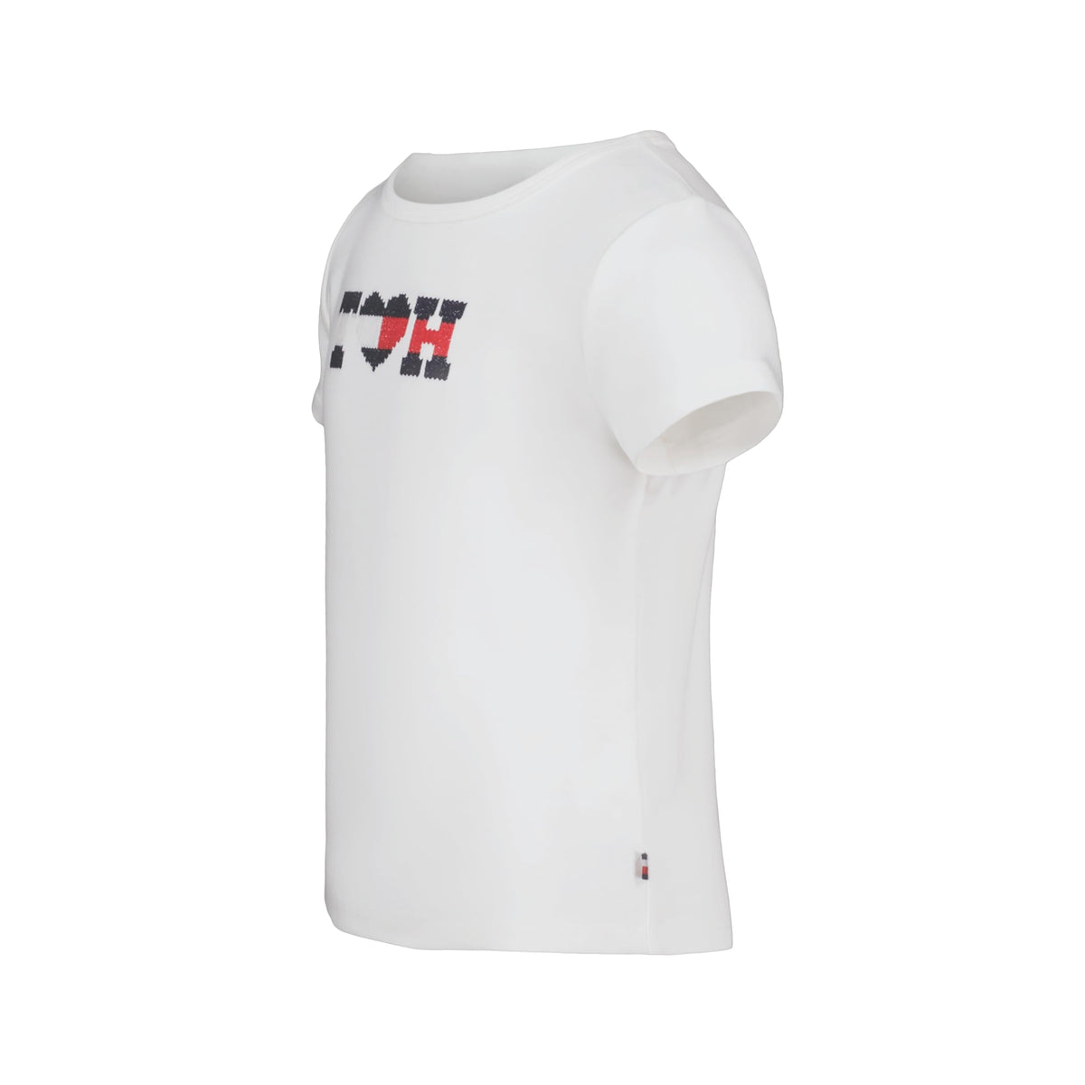 Tommy Hilfiger | Camiseta Nina Manga Corta | 100% Algodon | Cuello Redondo | Monograma T♥H Lentejuelas Navy + Rojo | Corte Ajustado | Blanco (7 - 16T)