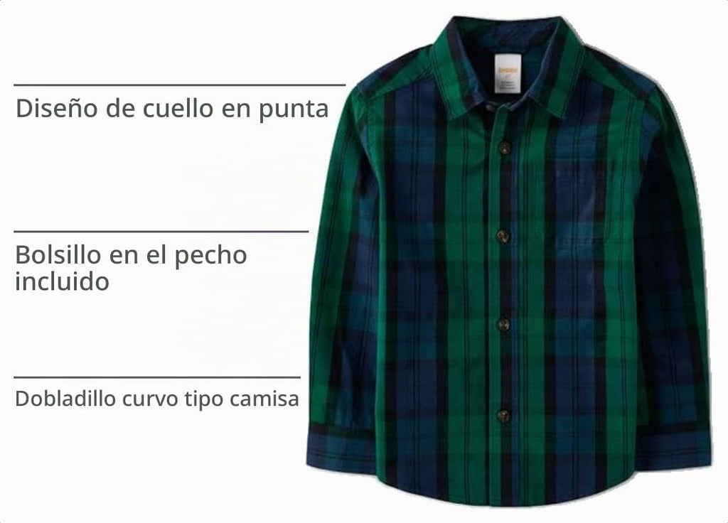 Gymboree Camisa de Franela Tartán Manga Larga - Verde y Azul Marino (12M - 12T)