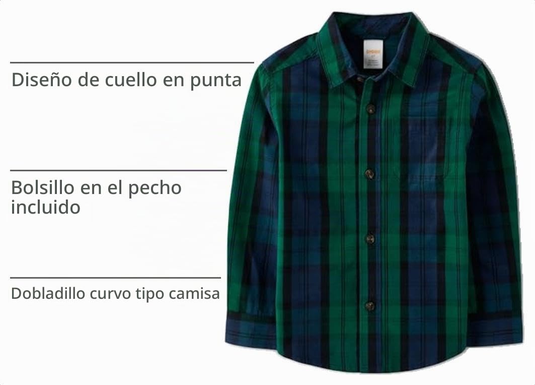 Gymboree Camisa de Franela Tartán Manga Larga - Verde y Azul Marino (12M - 12T)