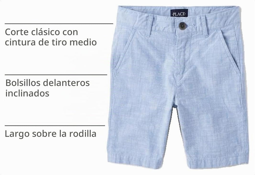 The Children's Place Short Chino Texturizado Niño | Azul Cielo • Algodón • Botón + Cremallera