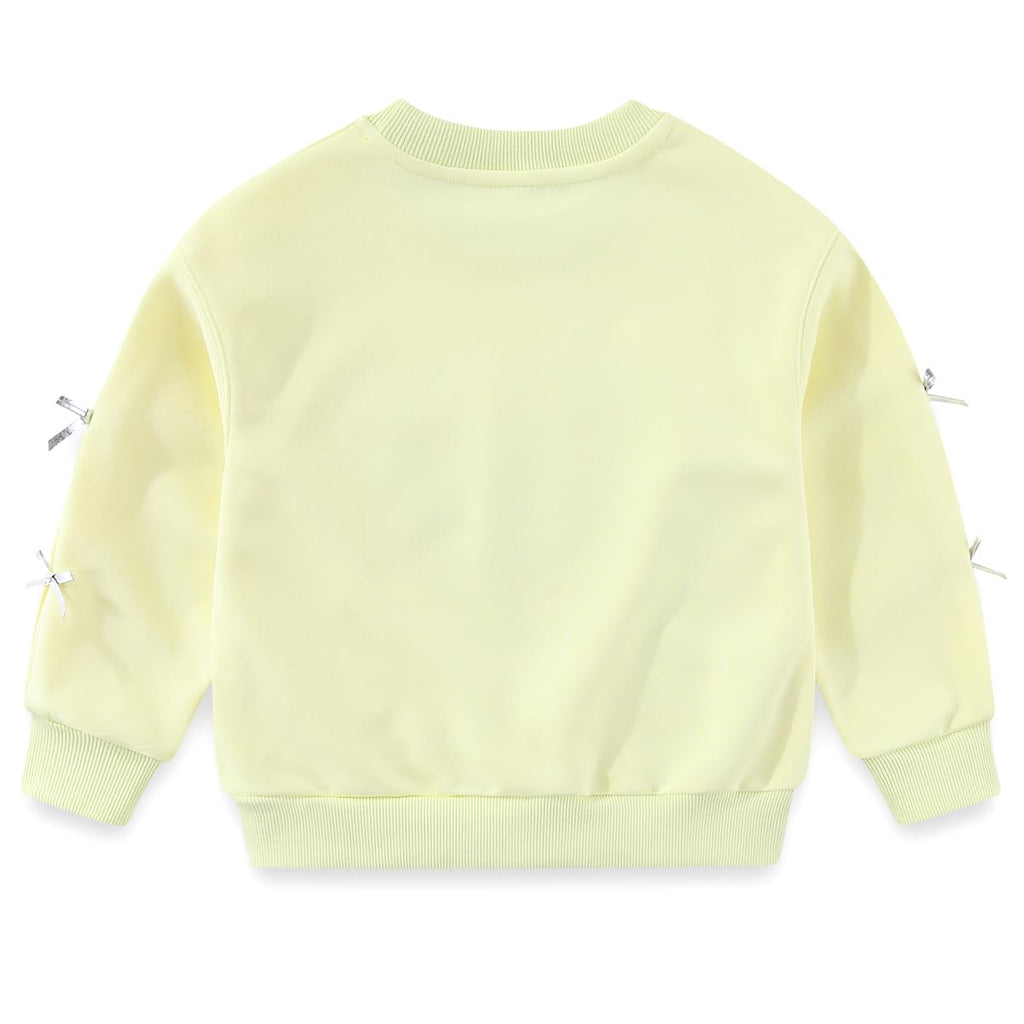 Conjunto 2 Piezas para Niña: Sudadera Amarilla Corazón Mariposas con Strass y Lazos 3D y Jeans con Mariposas y Lazos Bordados