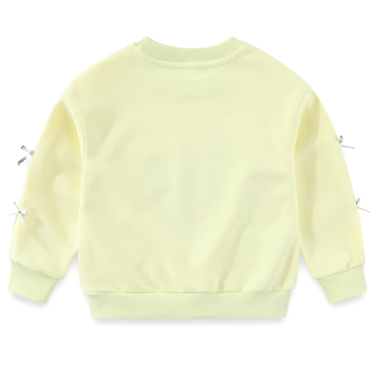 Conjunto 2 Piezas para Niña: Sudadera Amarilla Corazón Mariposas con Strass y Lazos 3D y Jeans con Mariposas y Lazos Bordados