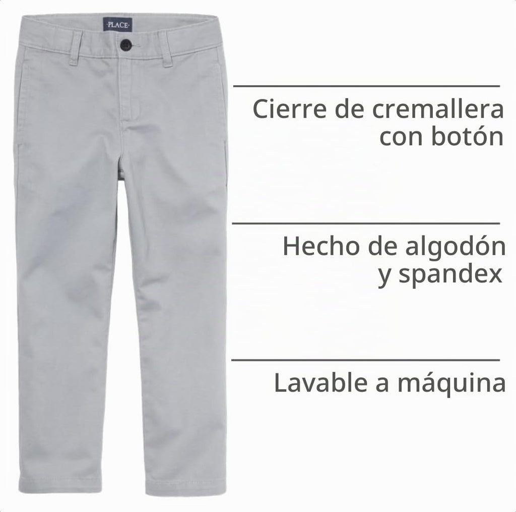 The Children's Place | Pantalón Chino Elástico Slim Gris Fin Gray Niño  (4T - 16T)