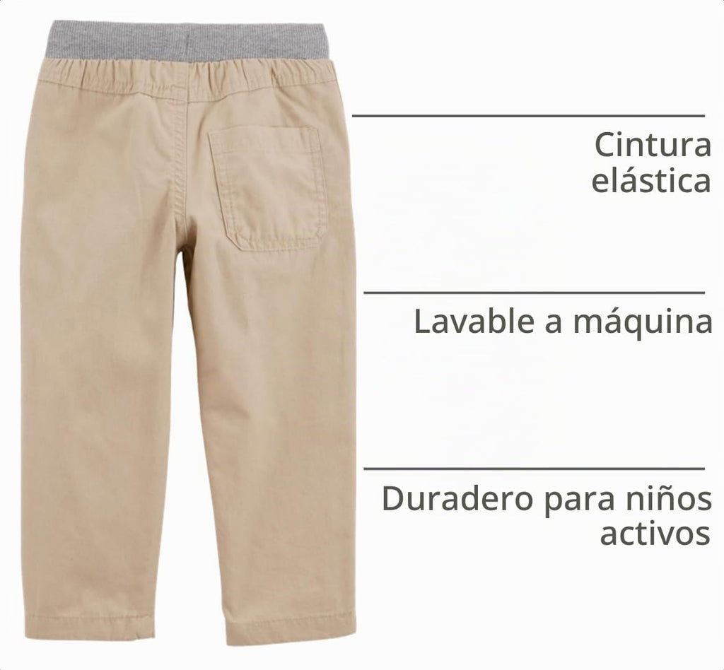 Simple Joys by Carter's Pack 2 Pantalones Pull-On Niño | Corte Cónico Clásico — Kaki Claro + Azul Marino • Cintura Elástica con Cordón
