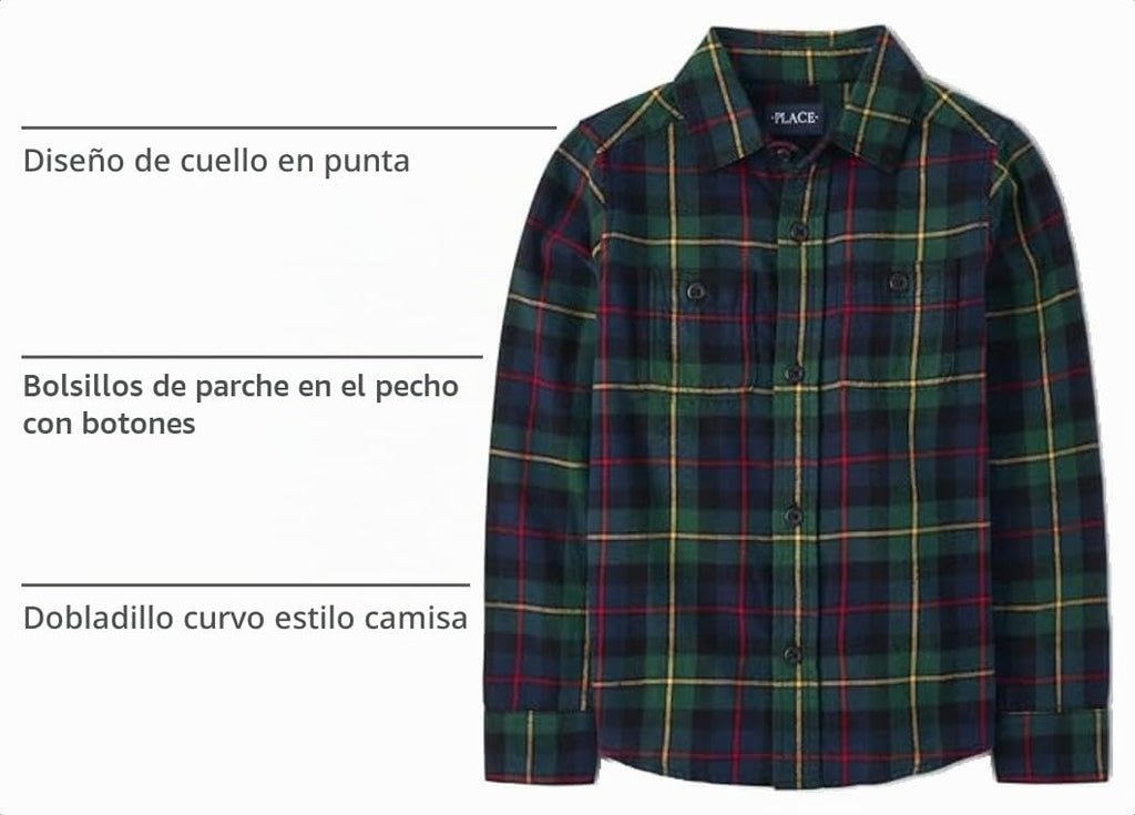 The Children's Place Camisa de Franela Tartán Manga Larga con Botones (Solo 12T)