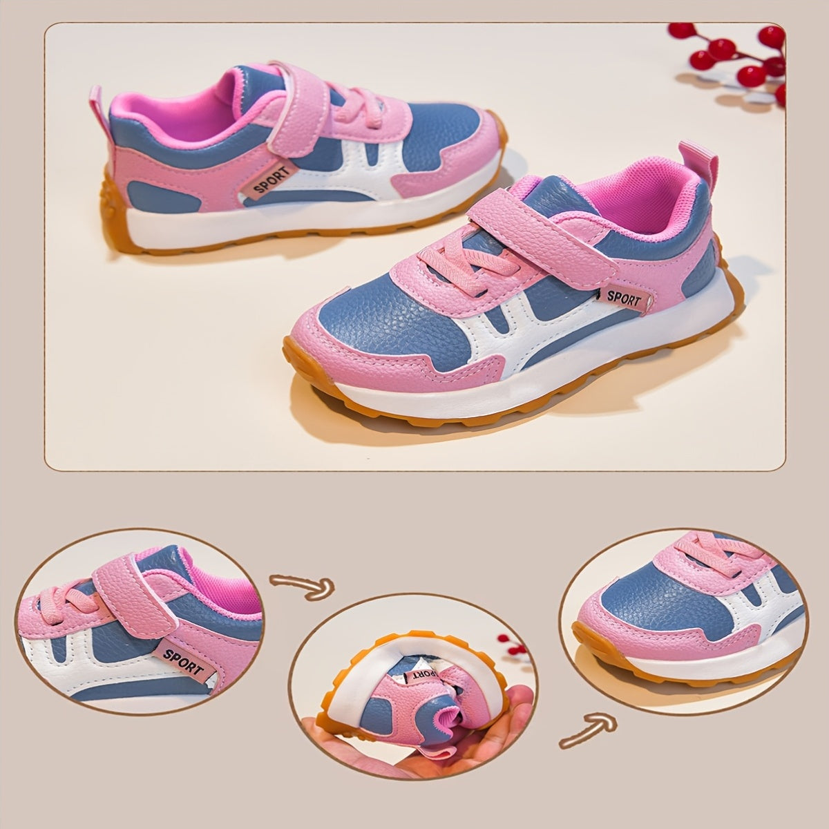 Zapatillas Deportivas Casuales para Niñas con Diseño Color Block y Cierre de Contacto (Ligeras y Antideslizantes para Uso Diario) (Talla 21 - 30)
