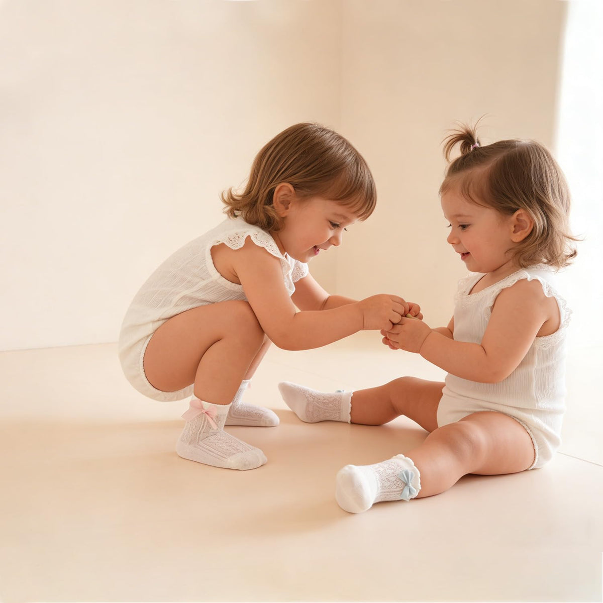 VIAOKUTH | Calcetines Bebé Niña Pack 6 Encaje Lazo Cosido Malla Transpirable Rosa Beige Blanco Verde