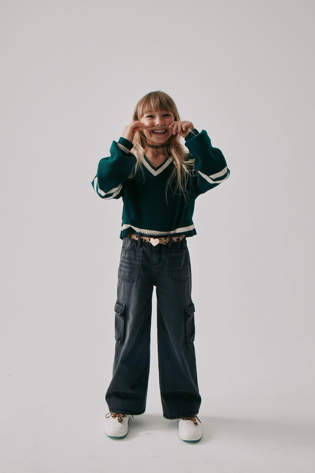 Jean Cargo Baggy The Children's Place | Thunder Wash Negro Carbón + Costuras Contraste + Bolsillos Cargo | Niña (4T - 16T)