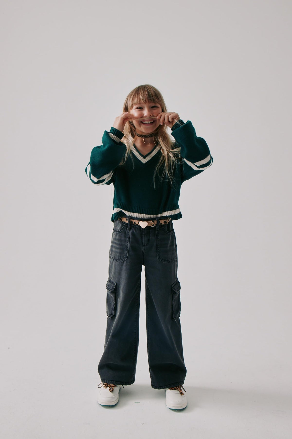 Jean Cargo Baggy The Children's Place | Thunder Wash Negro Carbón + Costuras Contraste + Bolsillos Cargo | Niña (4T - 16T)