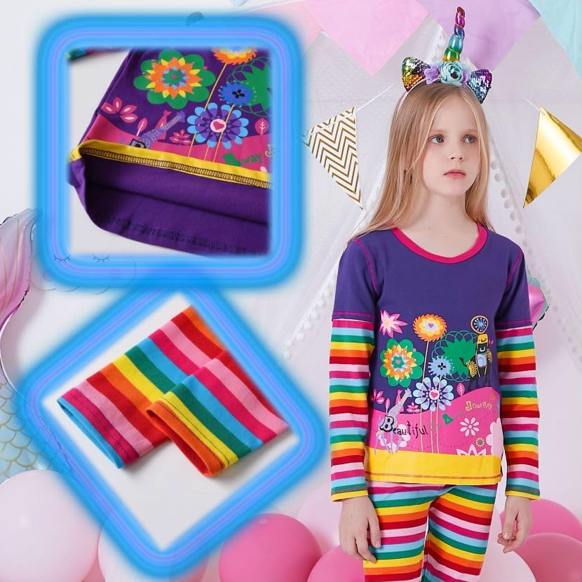 Conjunto 2 Piezas Top y Leggings “Beautiful Journey” para Niñas – Morado con Rayas Arcoíris, Algodón  (2-12 Años)