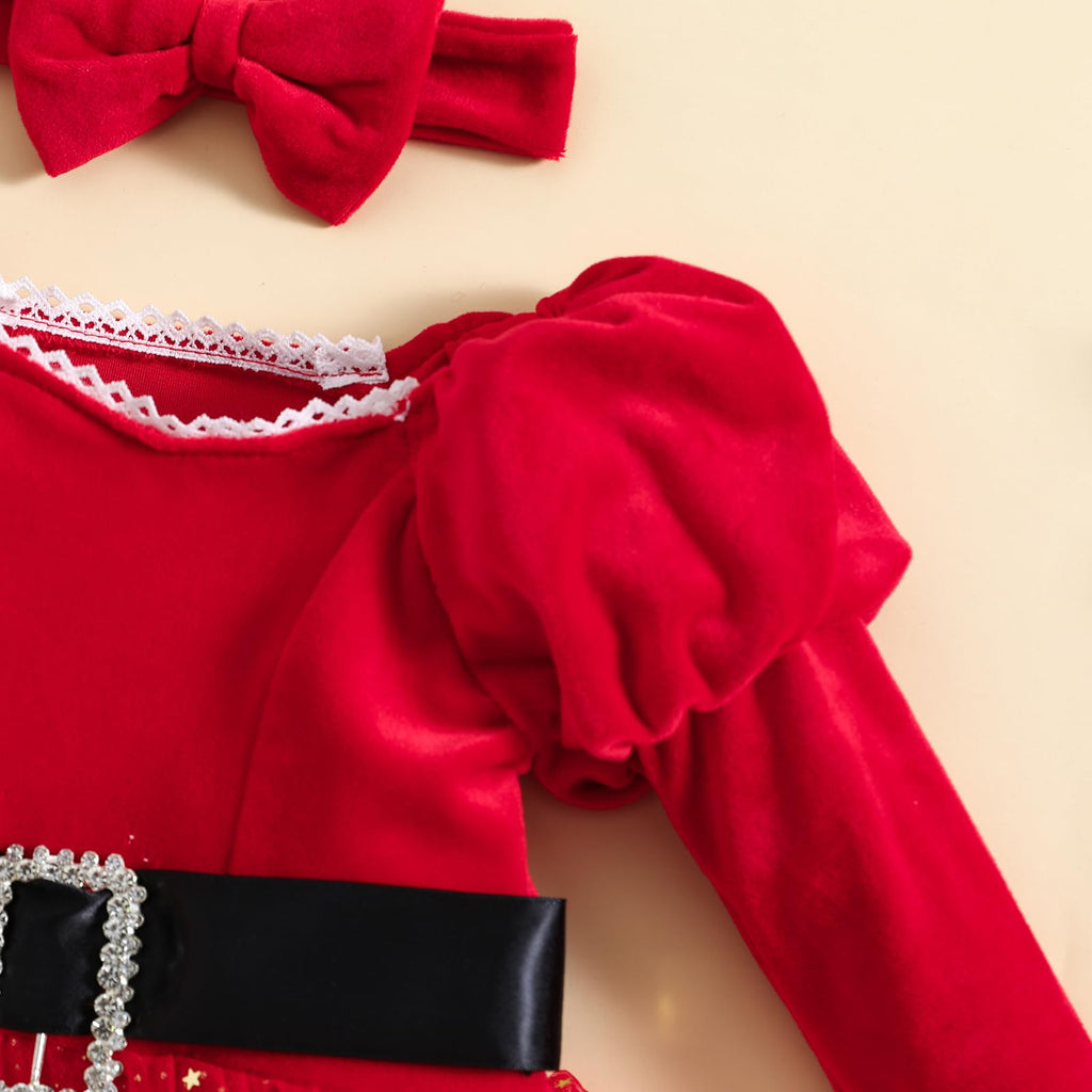 Bonangber | Vestido Navideño Terciopelo Tul Estrellas Papá Noel Niña