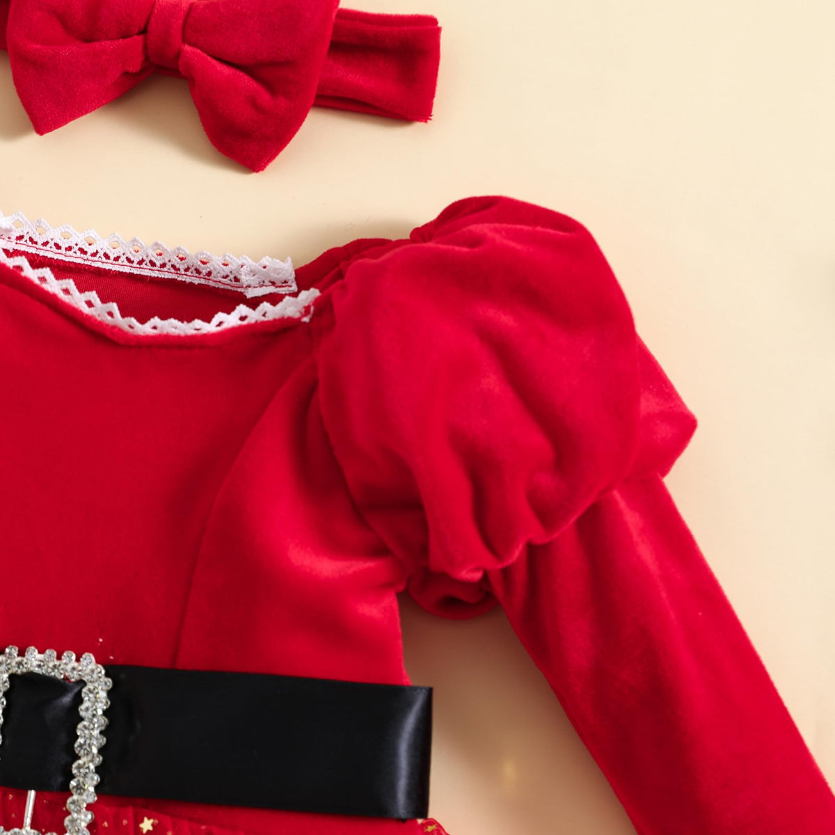 Bonangber | Vestido Navideño Terciopelo Tul Estrellas Papá Noel Niña